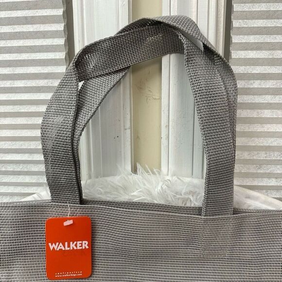 WALKER Gray Synthetic Mesh‎ Tote Project Needlepoint Handbag 14” x9” NEW - Picture 3 of 7